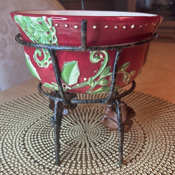 Season of Peace Ceramic Bowl on Metal Reindeer Stand - Picture 4 of 10